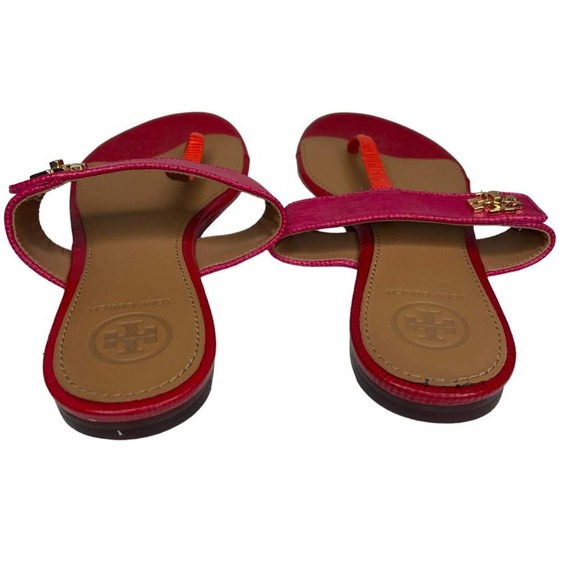 Tory Burch Kira Thong Sandals Embossed Leather Colorblock Flip Flops Size 6 - Picture 8 of 10